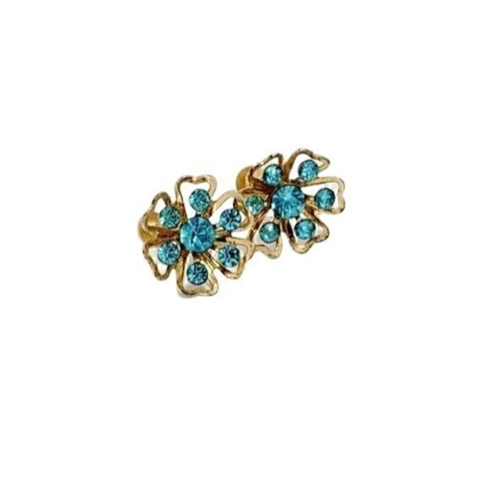 CORO Blue Rhinestone Earrings - Picture 2 of 6